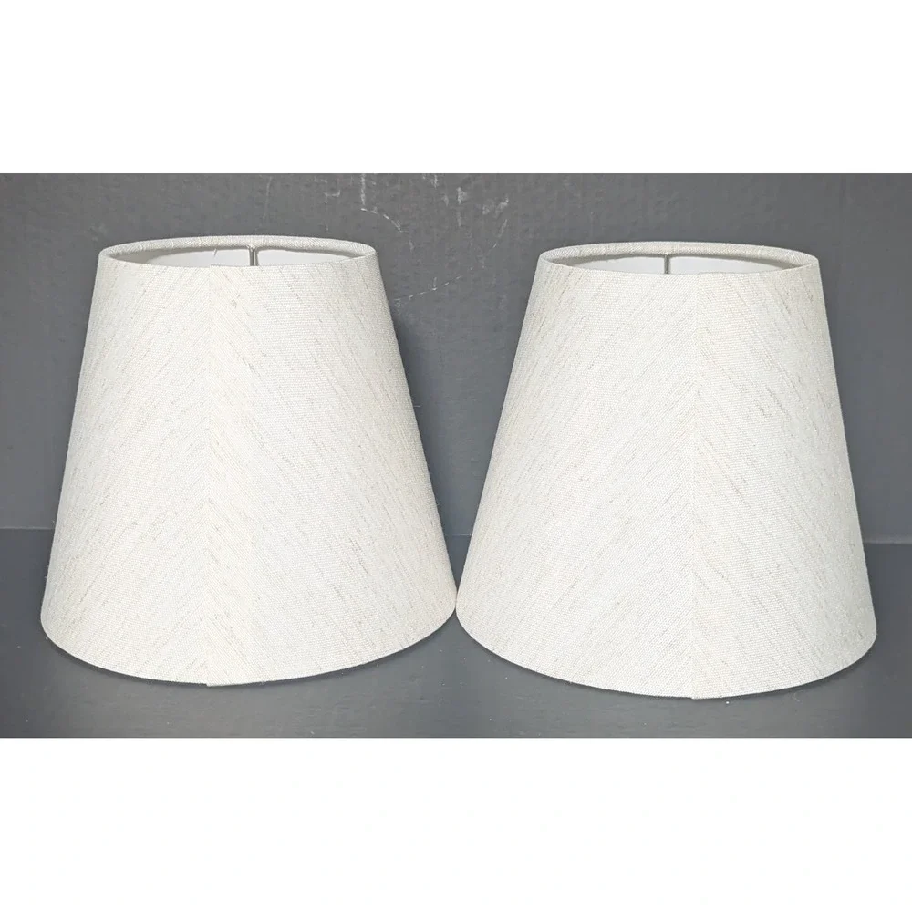 Blue and White Striped Glossy Ceramic Table Lamps Set of Two W/Linen Shades